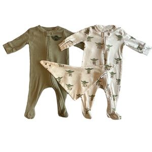 Disney Baby Star Wars Yoda Sleeper Footies matching Bib Set of 3 Gap Baby